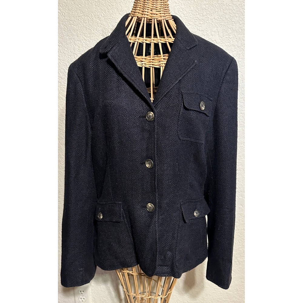 Lauren Ralph Lauren Silk Linen Herringbone Gray Blazer Jacket Womens 12